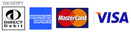We accept Direct Debit, AMEX, MasterCard and Visa